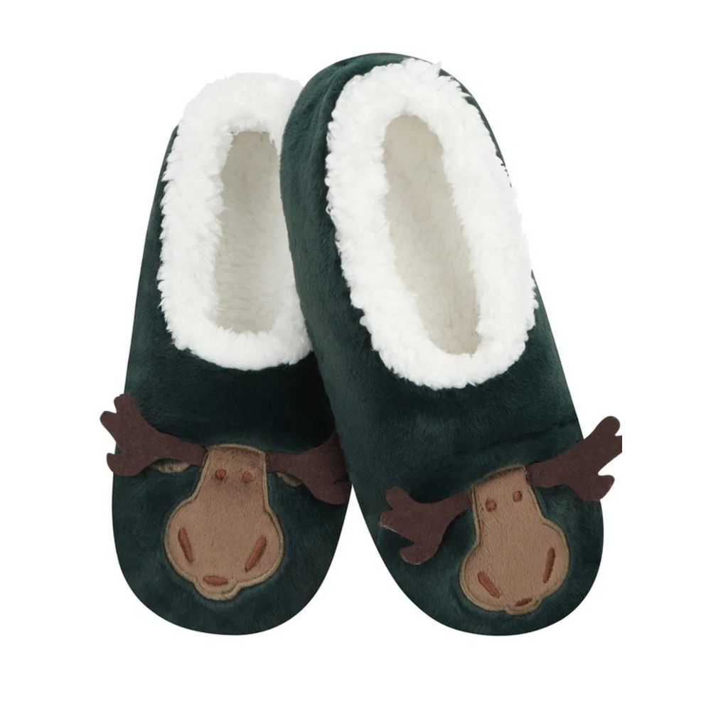 Snoozies Womens Moose Sherpa Lined Anti-Skid Slipper Socks Forest Green 7/8 NWT